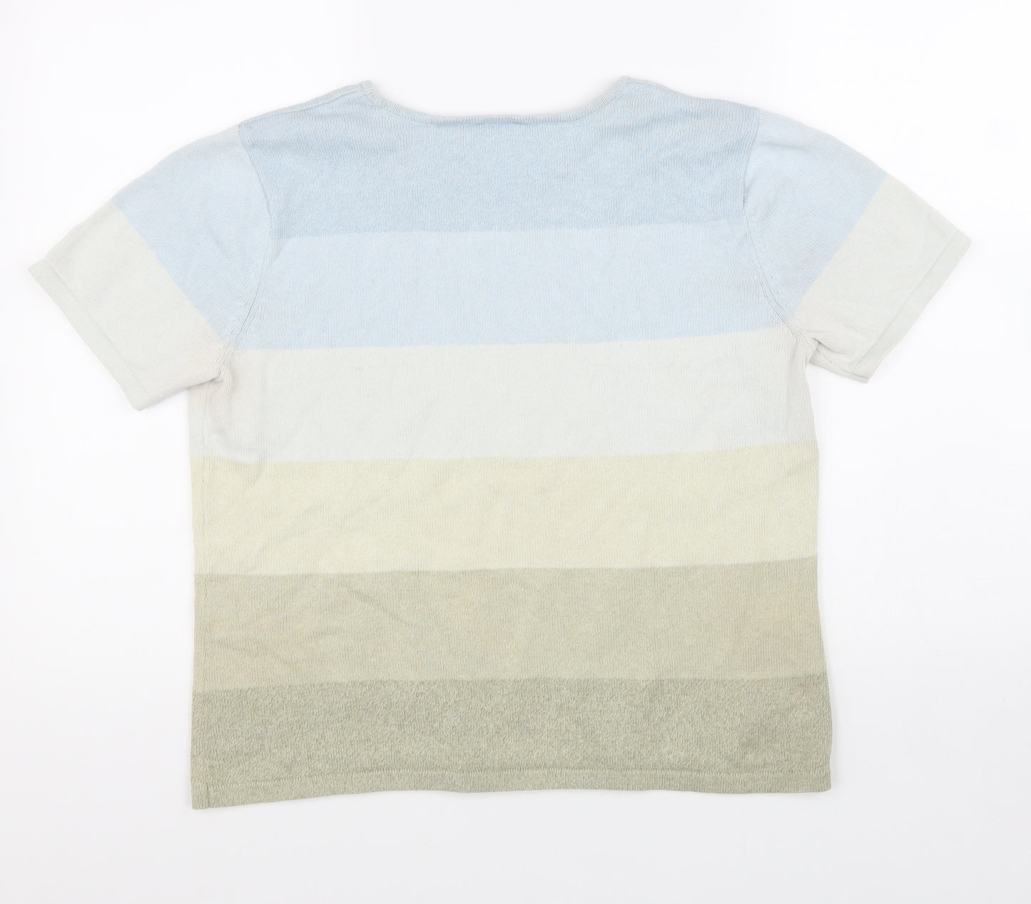 Talbots Womens Multicoloured Striped 100% Cotton Basic T-Shirt Size L Round Neck - Flower Detail