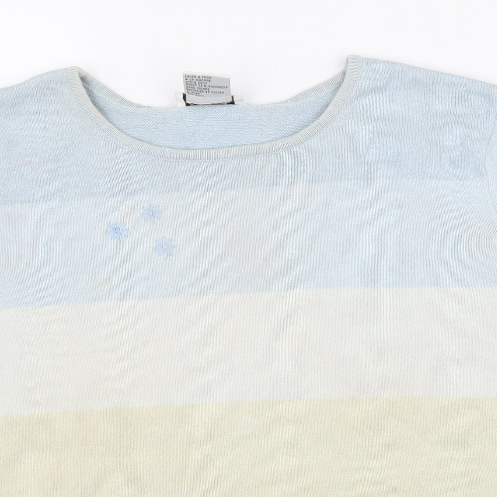 Talbots Womens Multicoloured Striped 100% Cotton Basic T-Shirt Size L Round Neck - Flower Detail