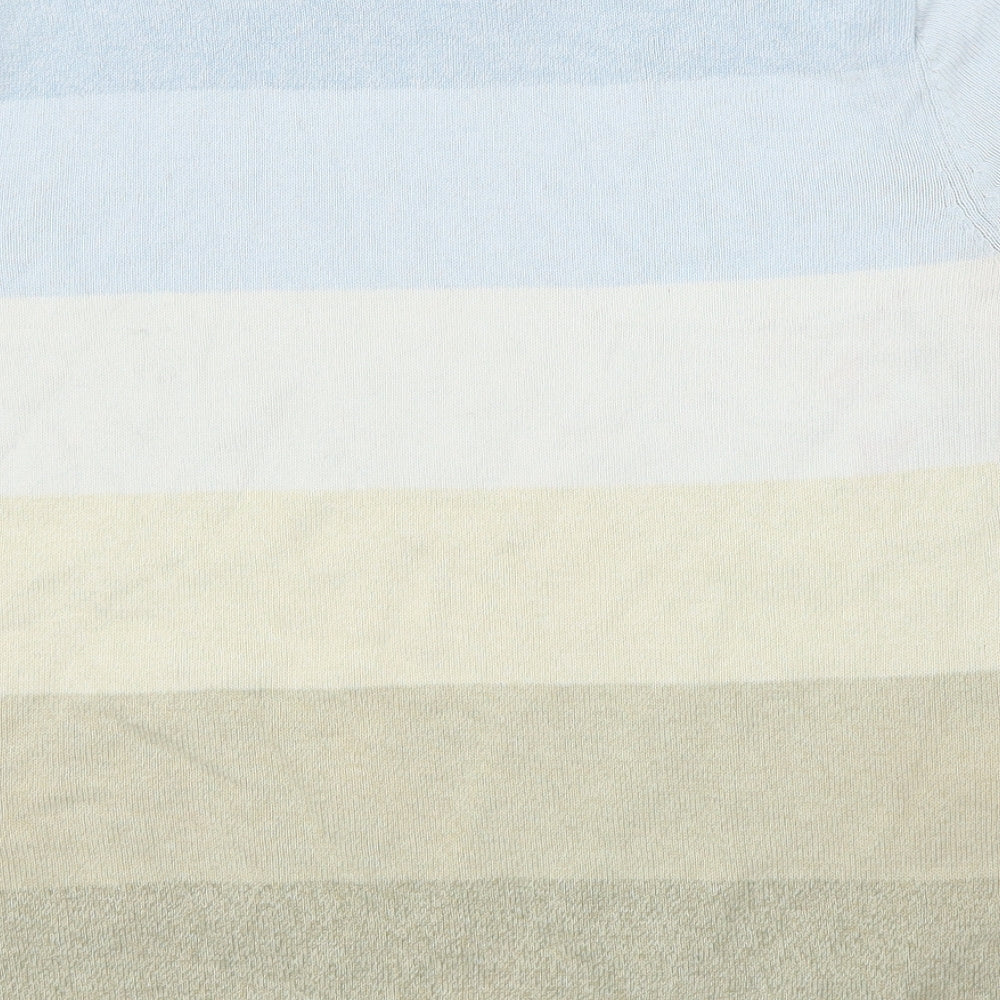 Talbots Womens Multicoloured Striped 100% Cotton Basic T-Shirt Size L Round Neck - Flower Detail