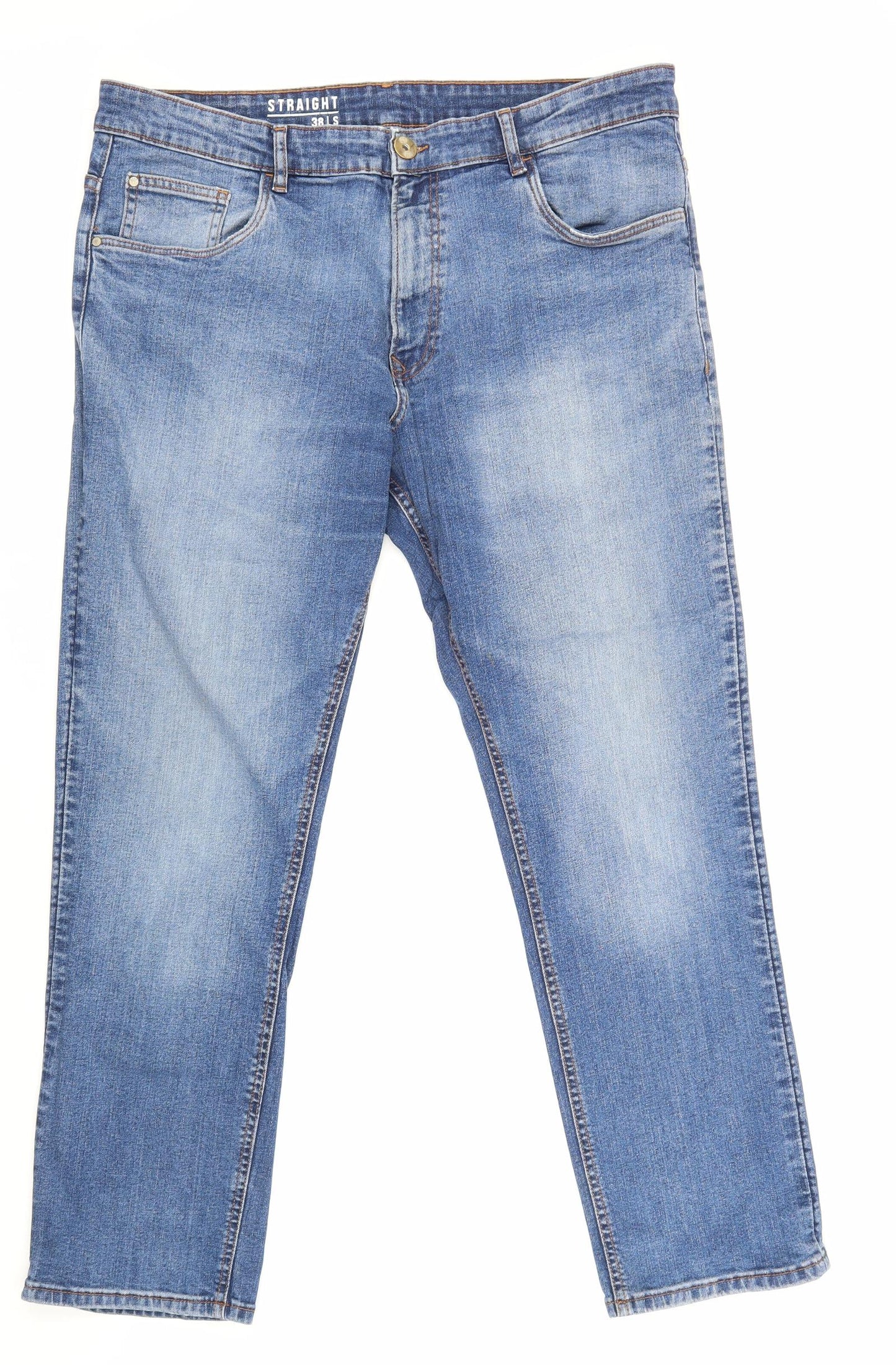 Preworn Mens Blue Cotton Straight Jeans Size 38 in Regular Zip