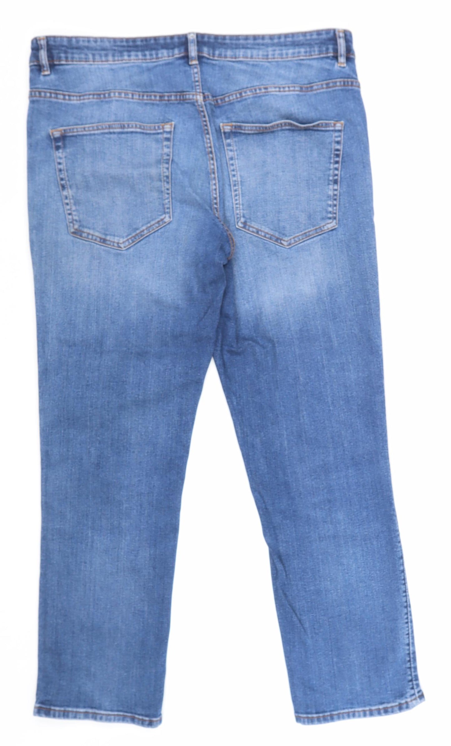 Preworn Mens Blue Cotton Straight Jeans Size 38 in Regular Zip