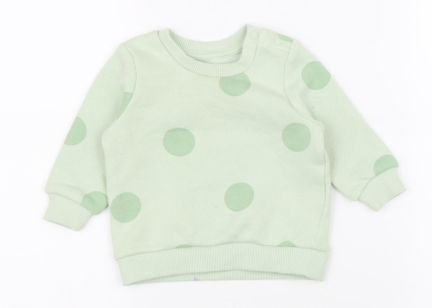Primark Baby Green Polka Dot Cotton Pullover Jumper Size 6-9 Months Button
