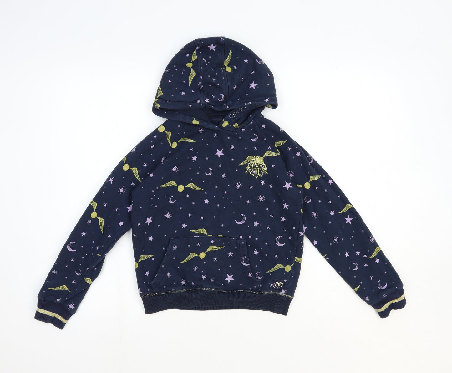 Marks and Spencer Girls Blue Geometric Cotton Pullover Hoodie Size 9-10 Years Pullover