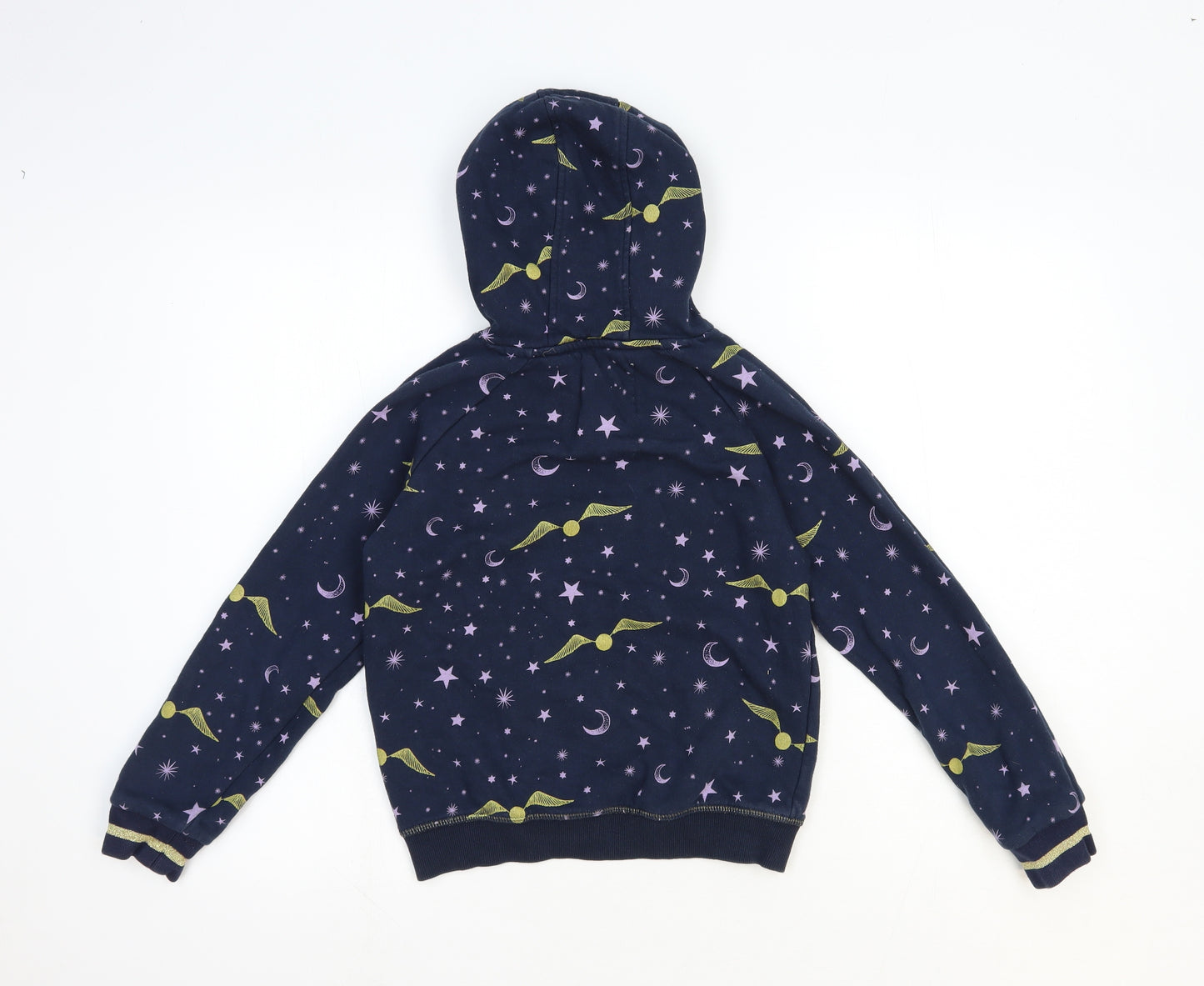 Marks and Spencer Girls Blue Geometric Cotton Pullover Hoodie Size 9-10 Years Pullover