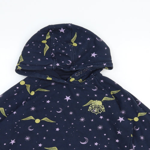 Marks and Spencer Girls Blue Geometric Cotton Pullover Hoodie Size 9-10 Years Pullover