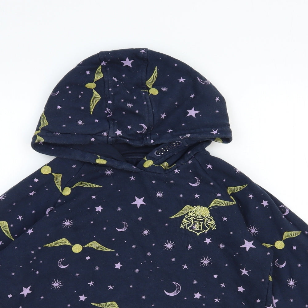 Marks and Spencer Girls Blue Geometric Cotton Pullover Hoodie Size 9-10 Years Pullover