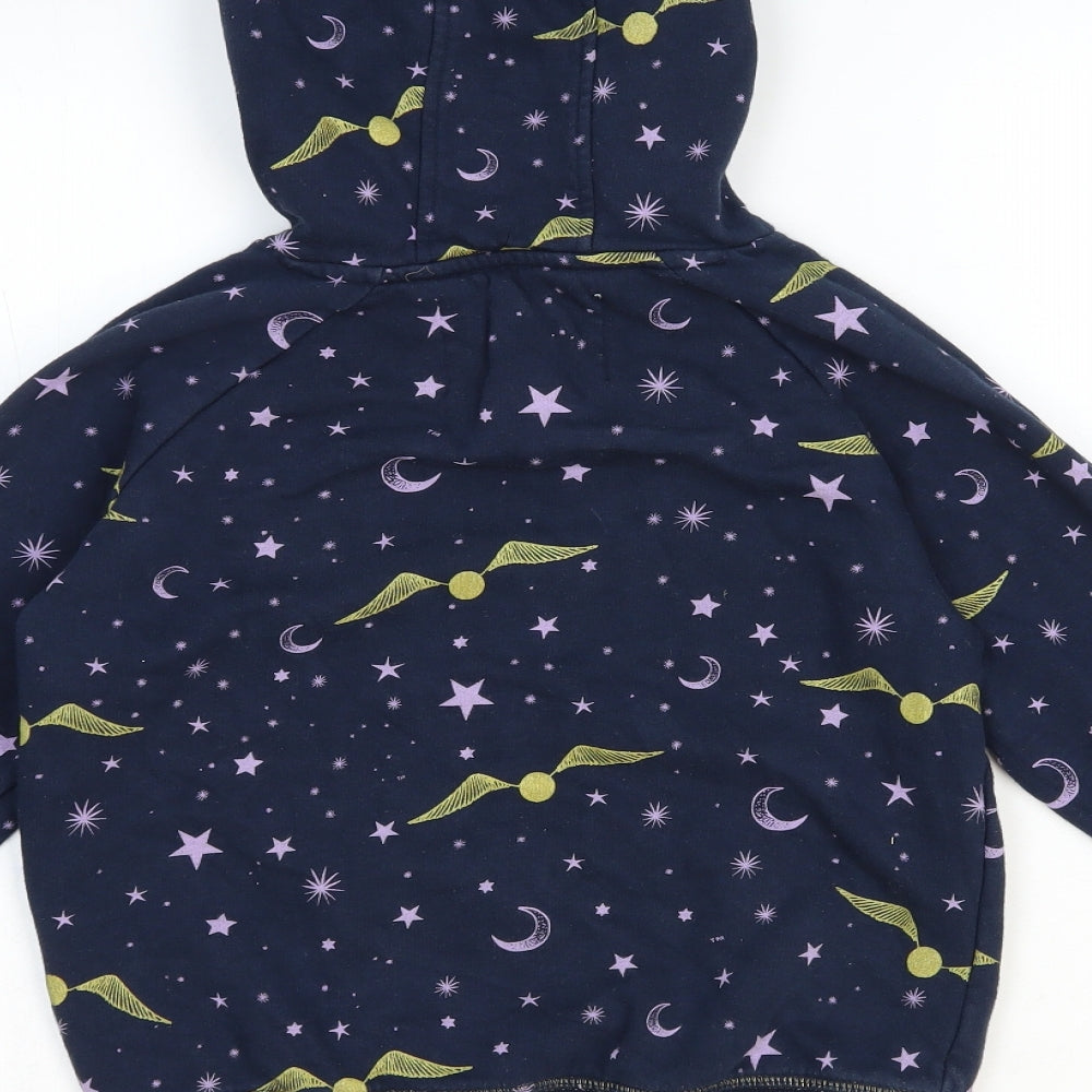Marks and Spencer Girls Blue Geometric Cotton Pullover Hoodie Size 9-10 Years Pullover