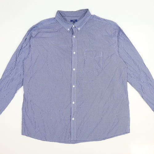 Cotton Traders Mens Blue Check Polyester Dress Shirt Size 3XL Collared