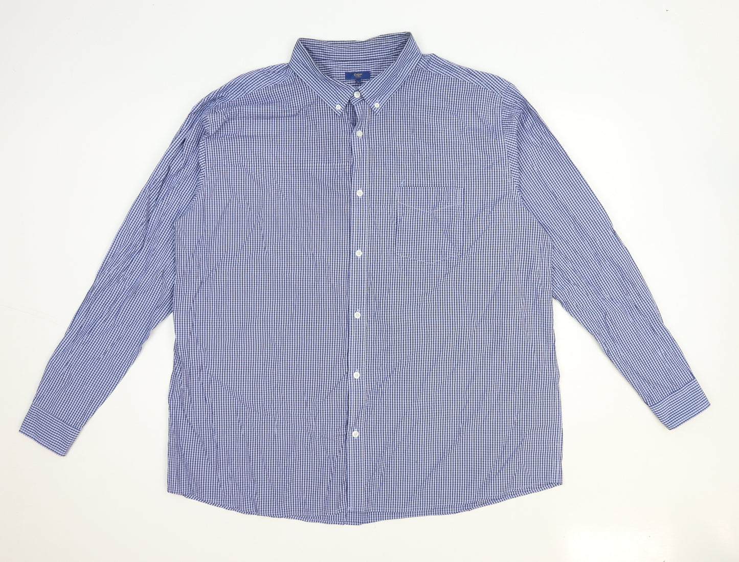 Cotton Traders Mens Blue Check Polyester Dress Shirt Size 3XL Collared
