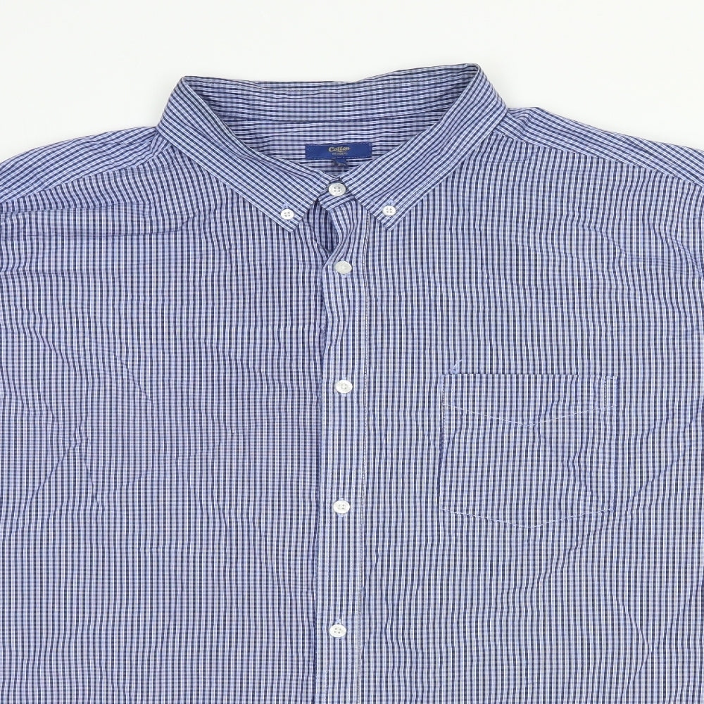 Cotton Traders Mens Blue Check Polyester Dress Shirt Size 3XL Collared