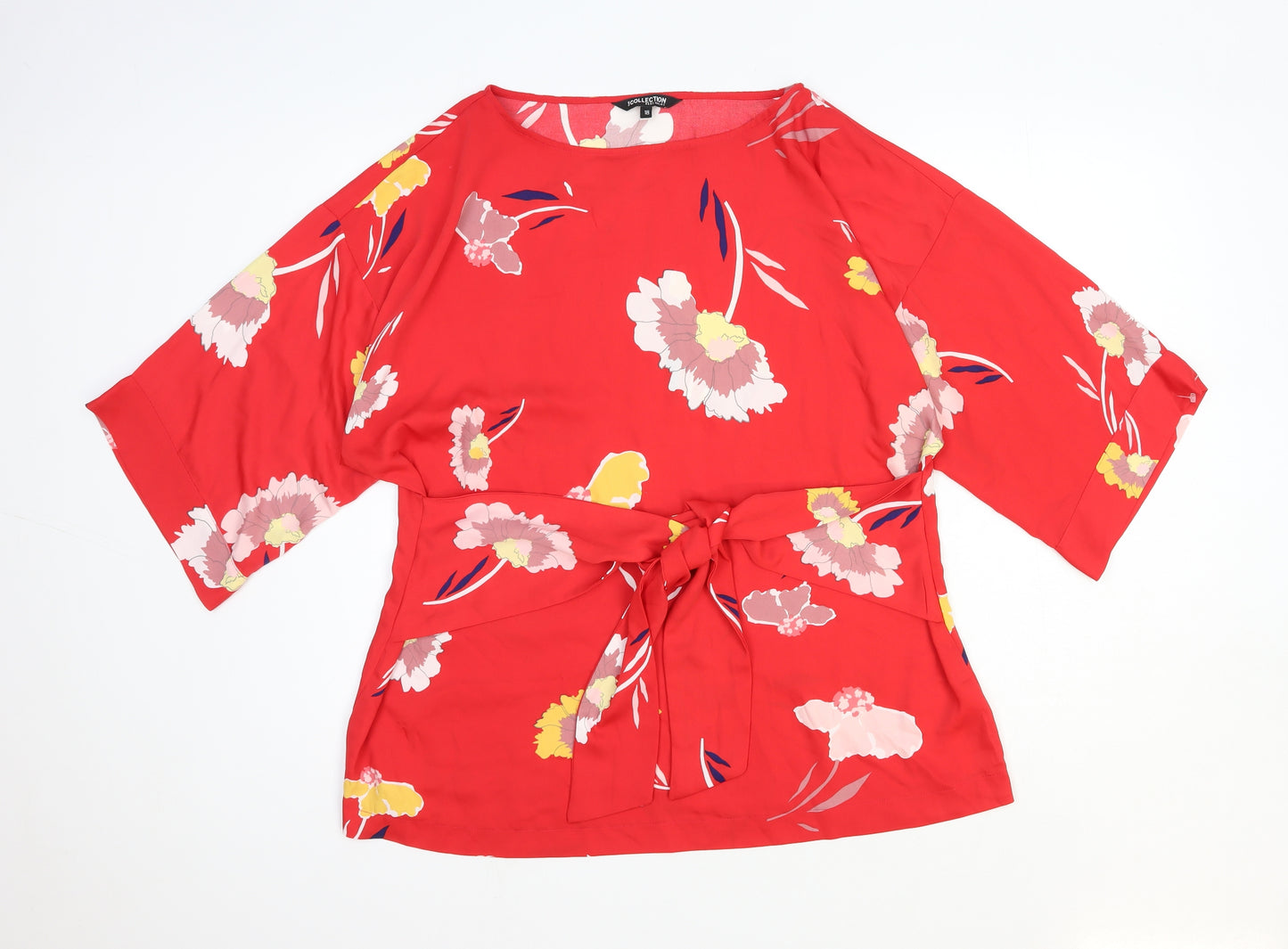 Debenhams Womens Red Floral Polyester Basic Blouse Size 18 Round Neck