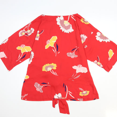 Debenhams Womens Red Floral Polyester Basic Blouse Size 18 Round Neck