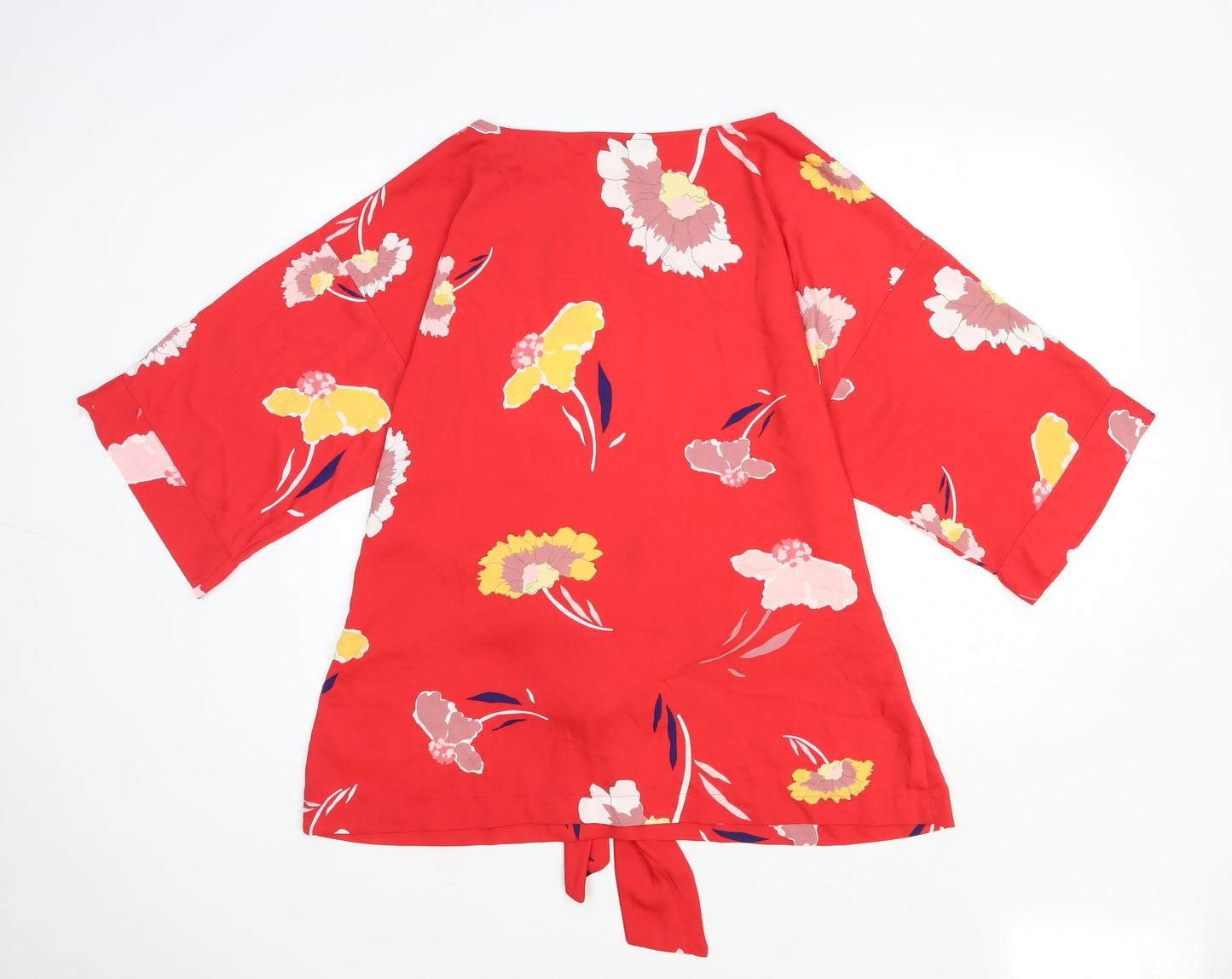 Debenhams Womens Red Floral Polyester Basic Blouse Size 18 Round Neck