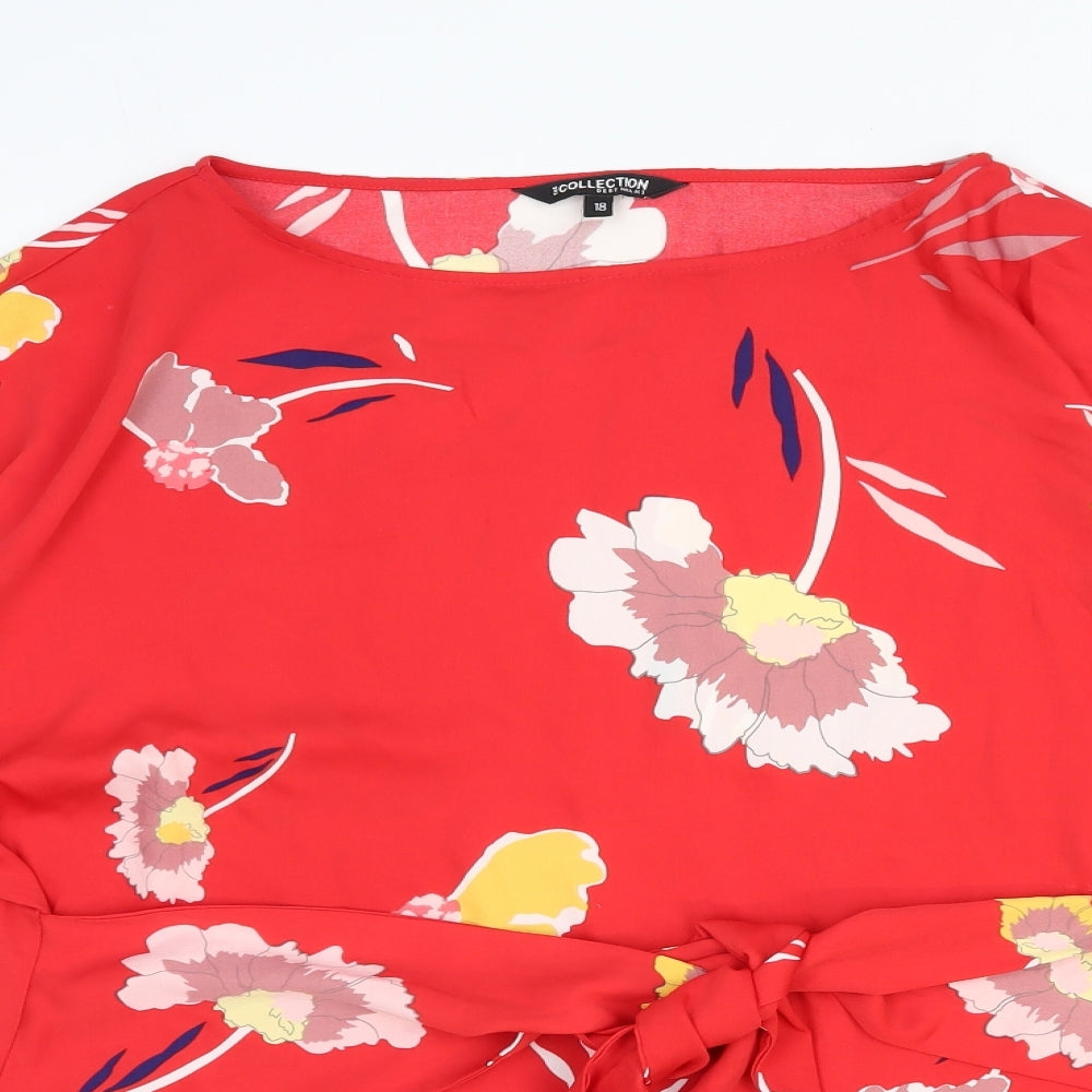 Debenhams Womens Red Floral Polyester Basic Blouse Size 18 Round Neck