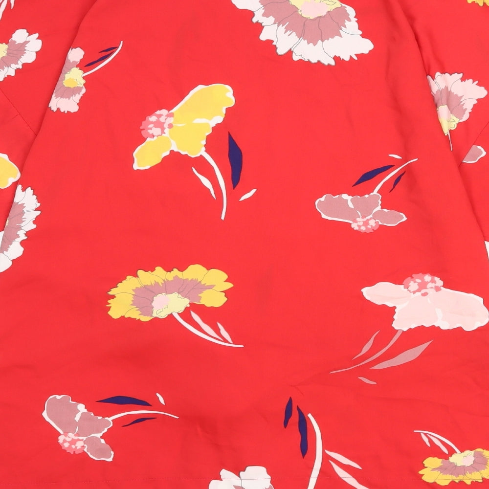 Debenhams Womens Red Floral Polyester Basic Blouse Size 18 Round Neck