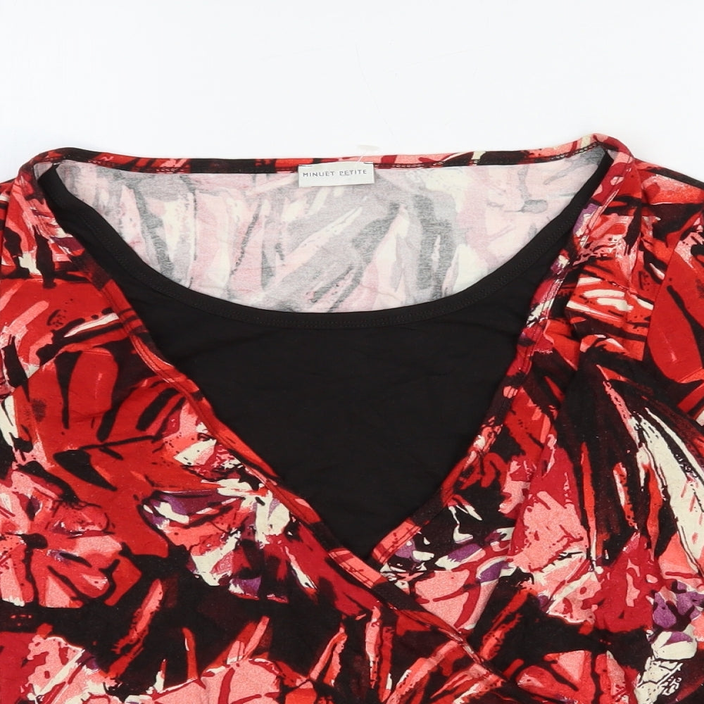 Minuet Petite Womens Red Geometric Viscose Basic T-Shirt Size 12 Scoop Neck