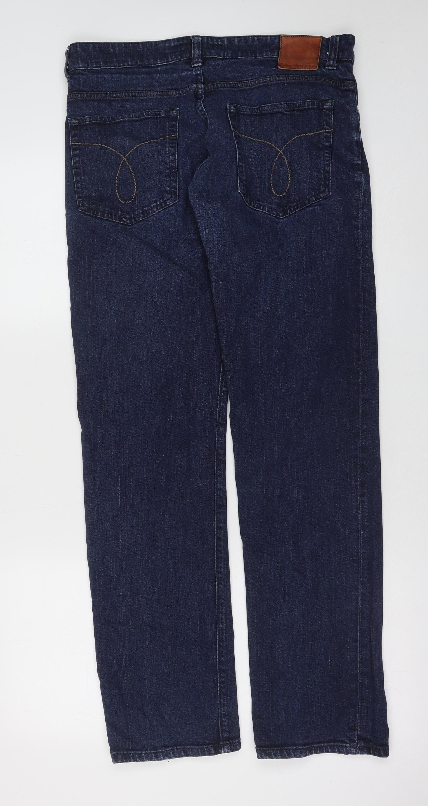Calvin Klein Mens Blue Cotton Straight Jeans Size 33 in Regular Button