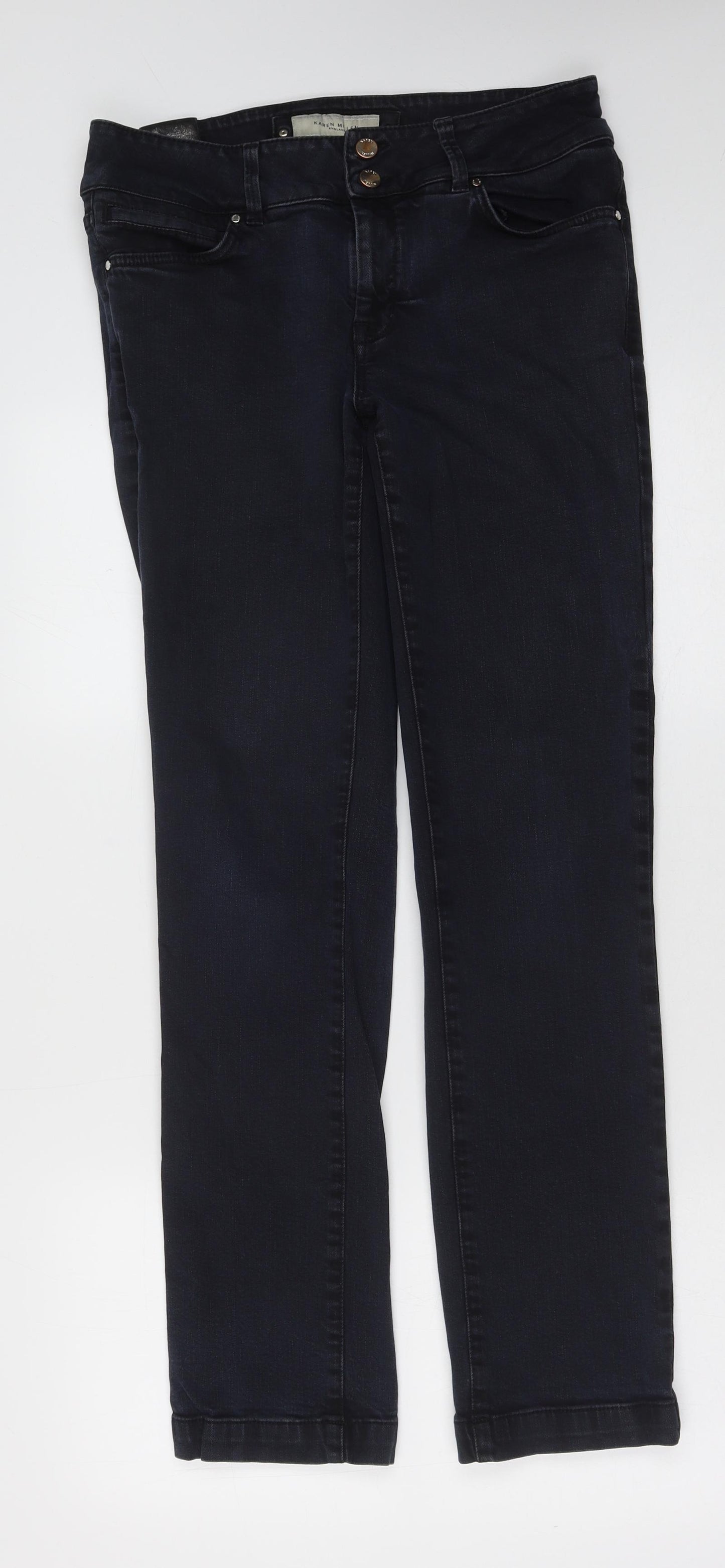 Karen Millen Womens Black Cotton Skinny Jeans Size 14 Regular Button