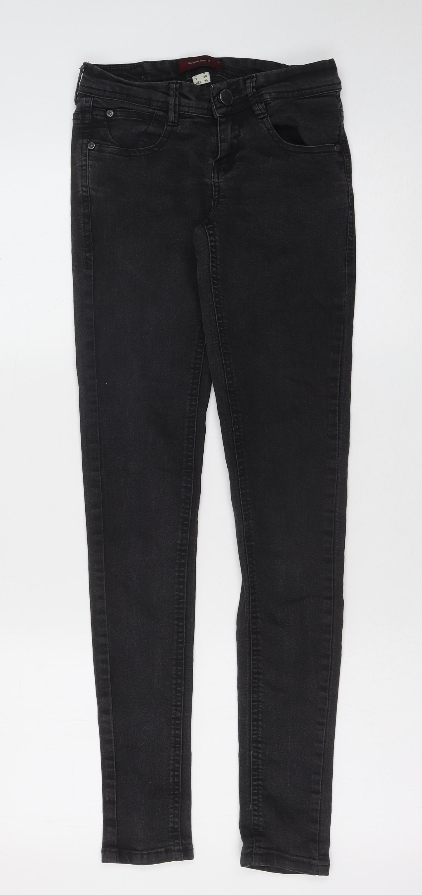 Bershka Womens Black Cotton Skinny Jeans Size 6 Regular Button