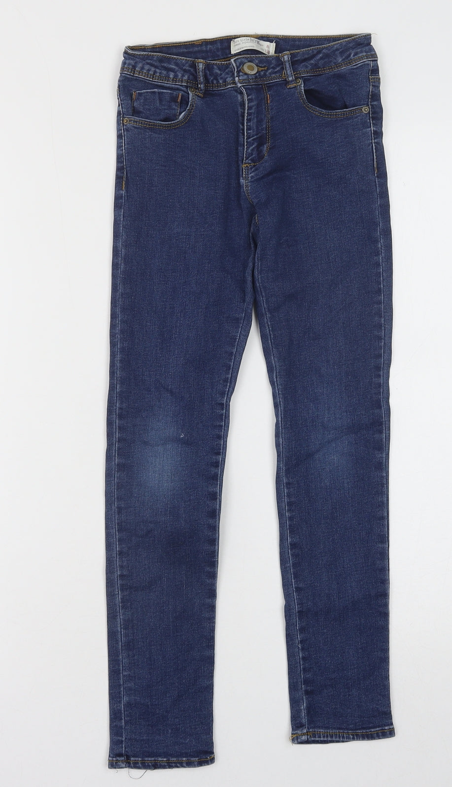 Zara Girls Blue Cotton Skinny Jeans Size 8 Years Regular Button