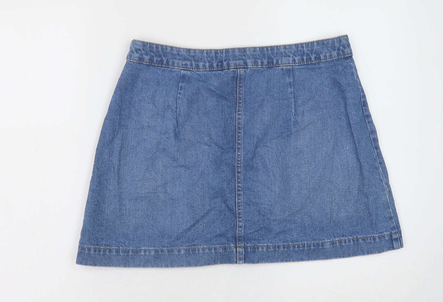 H&M Womens Blue Cotton Mini Skirt Size 16 Button