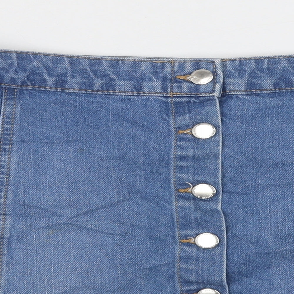 H&M Womens Blue Cotton Mini Skirt Size 16 Button