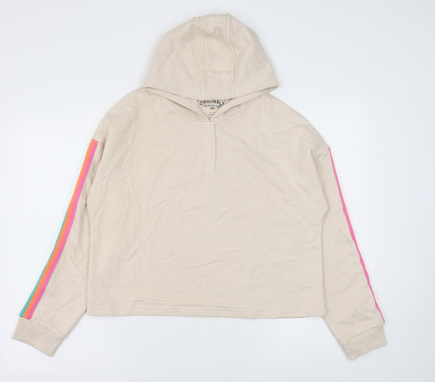 Marks and Spencer Girls Beige Cotton Pullover Hoodie Size 14-15 Years Pullover
