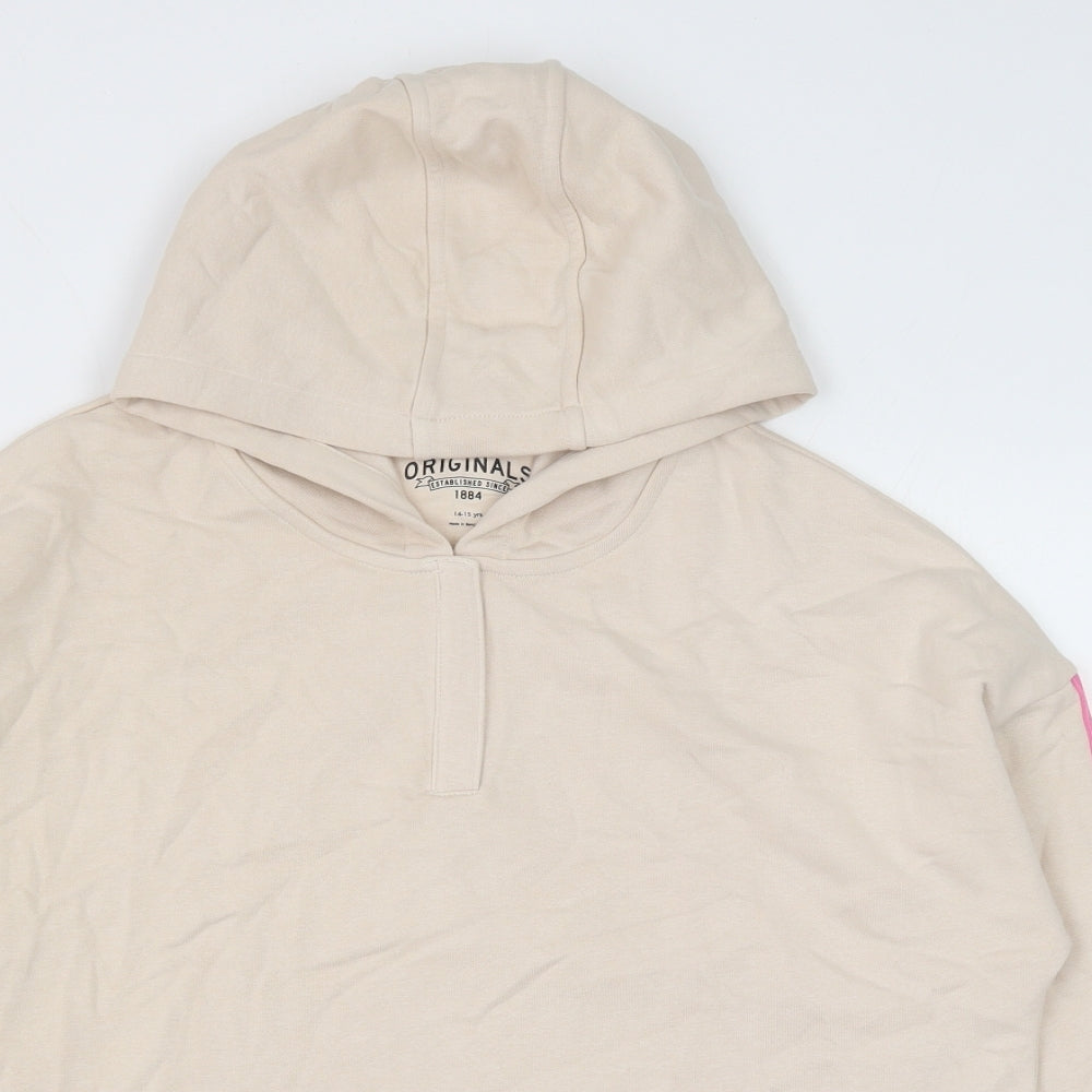 Marks and Spencer Girls Beige Cotton Pullover Hoodie Size 14-15 Years Pullover