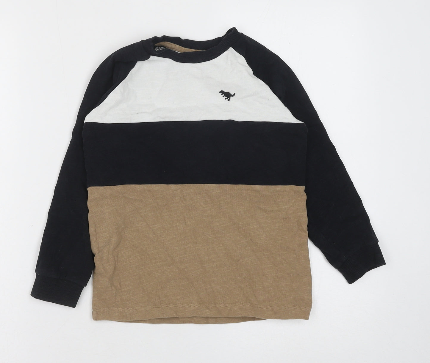 NEXT Boys Multicoloured Colourblock Cotton Pullover Sweatshirt Size 6-7 Years Pullover - Dinosaur Detail