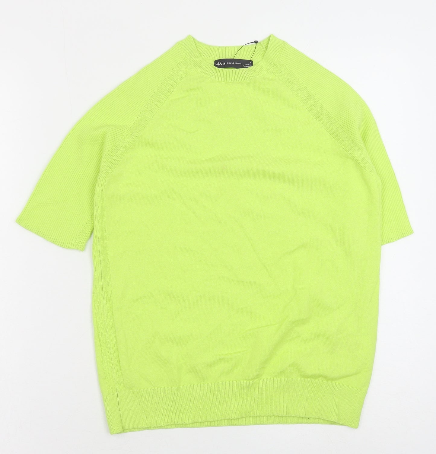 Marks and Spencer Womens Green Cotton Basic T-Shirt Size S Round Neck