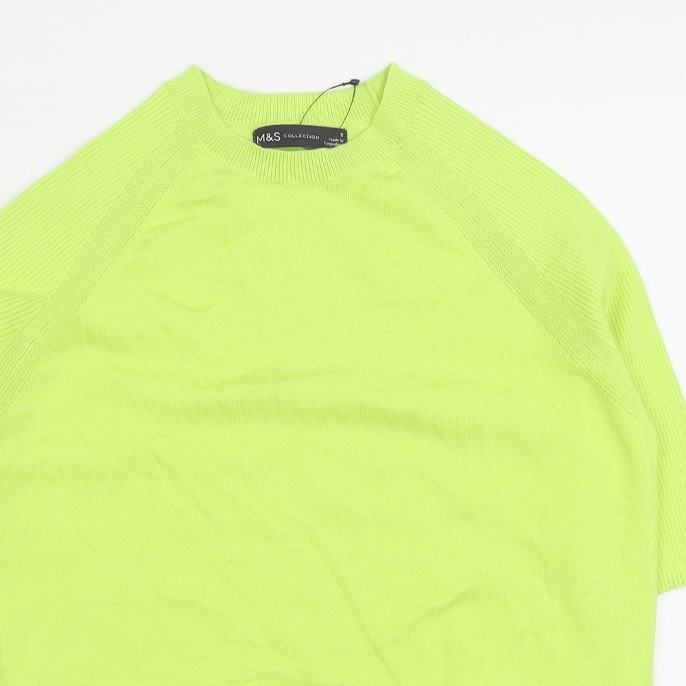 Marks and Spencer Womens Green Cotton Basic T-Shirt Size S Round Neck