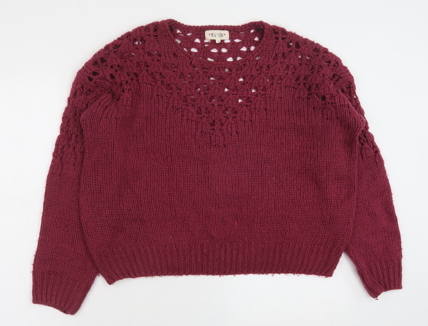 New Look Womens Purple Round Neck Acrylic Pullover Jumper Size 14