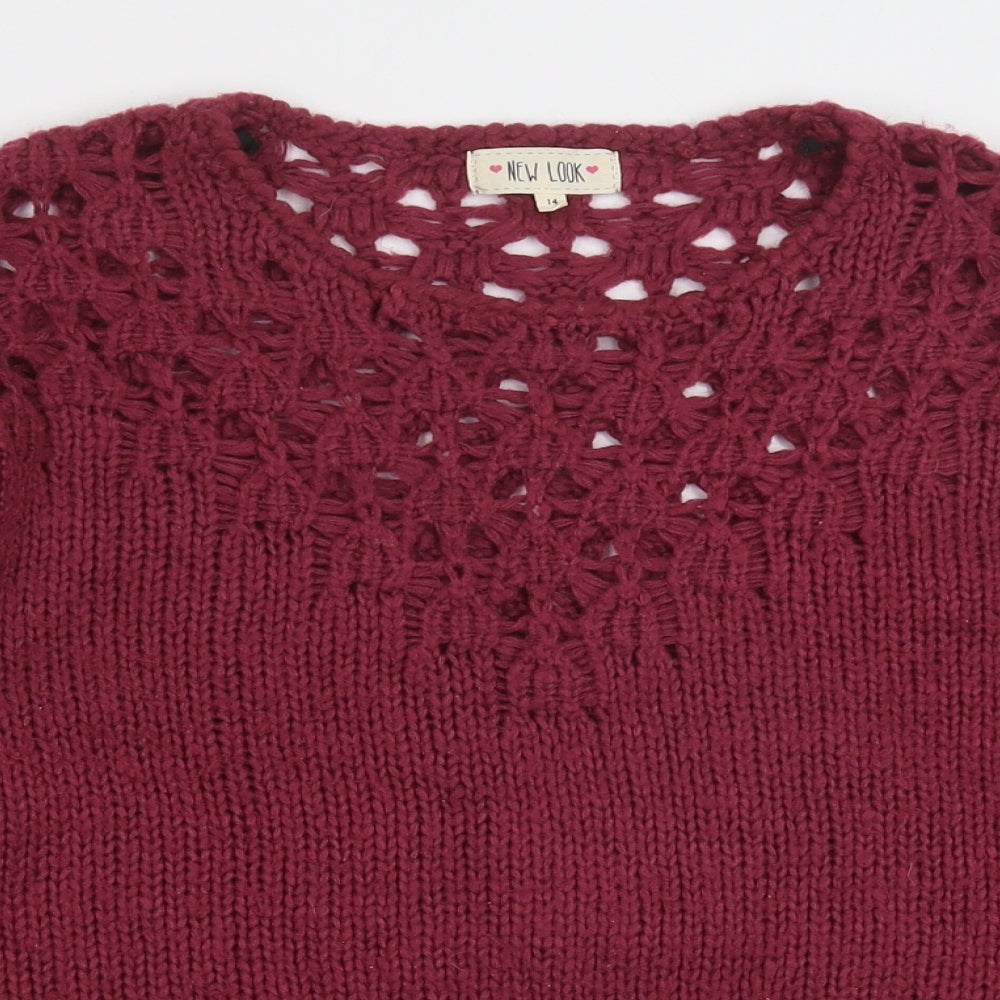 New Look Womens Purple Round Neck Acrylic Pullover Jumper Size 14