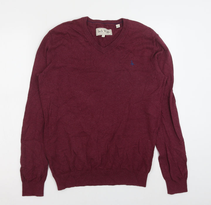 Jack Wills Womens Red V-Neck Cotton Pullover Jumper Size S