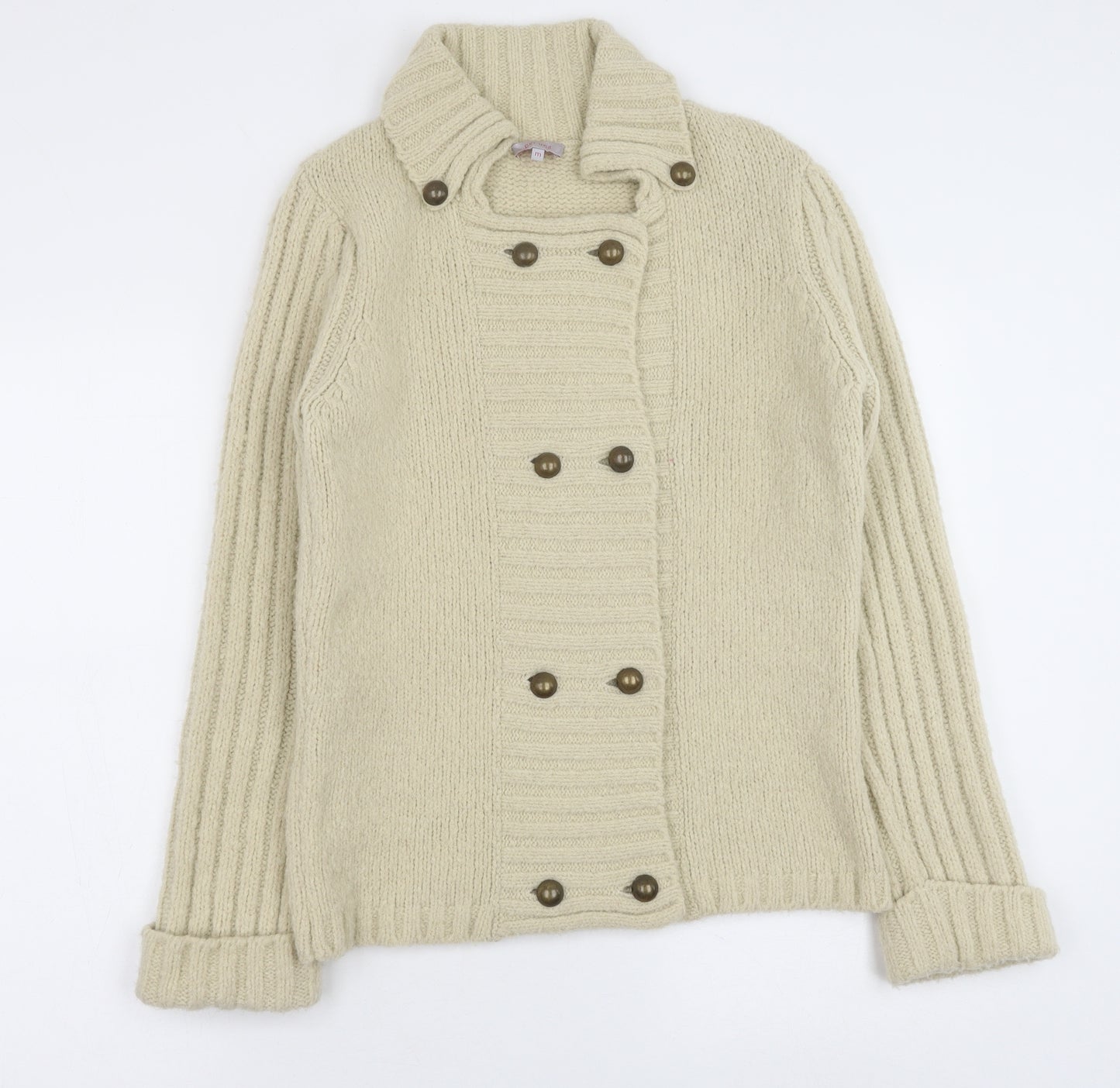 Per Una Womens Beige Collared Acrylic Cardigan Jumper Size M