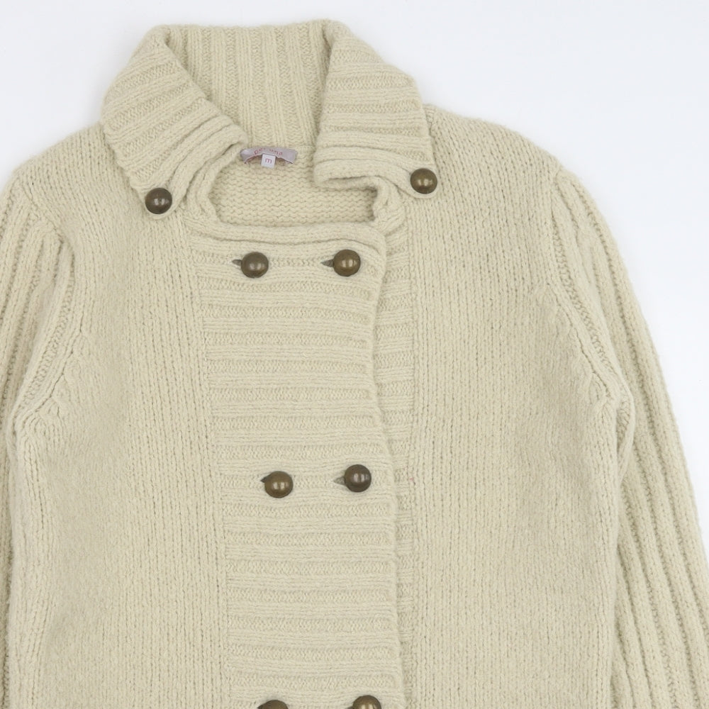 Per Una Womens Beige Collared Acrylic Cardigan Jumper Size M