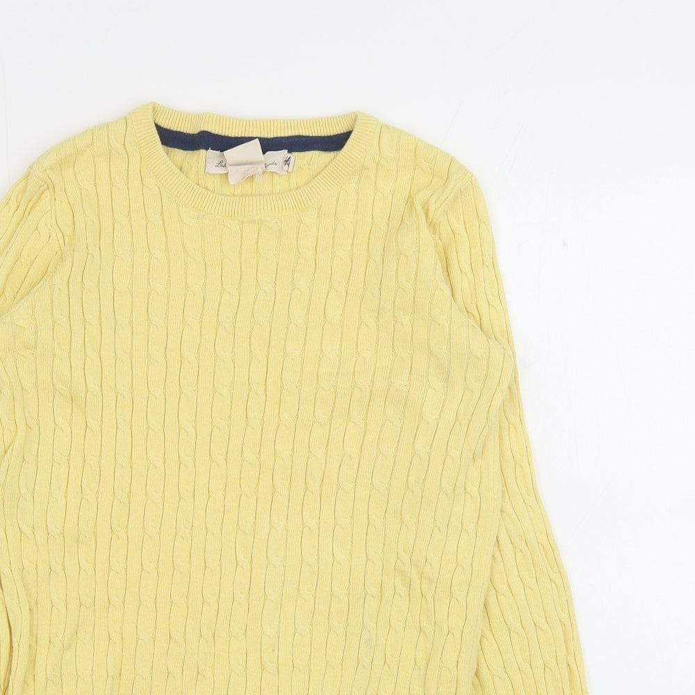 H&M Girls Yellow Round Neck Cotton Pullover Jumper Size 9-10 Years Pullover