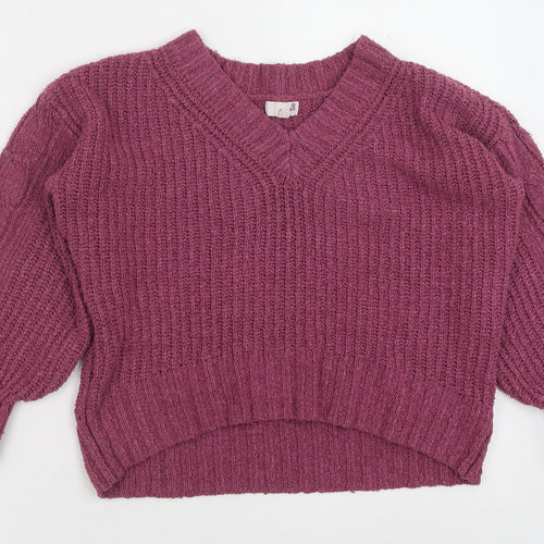 SO Womens Purple V-Neck Polyester Pullover Jumper Size S