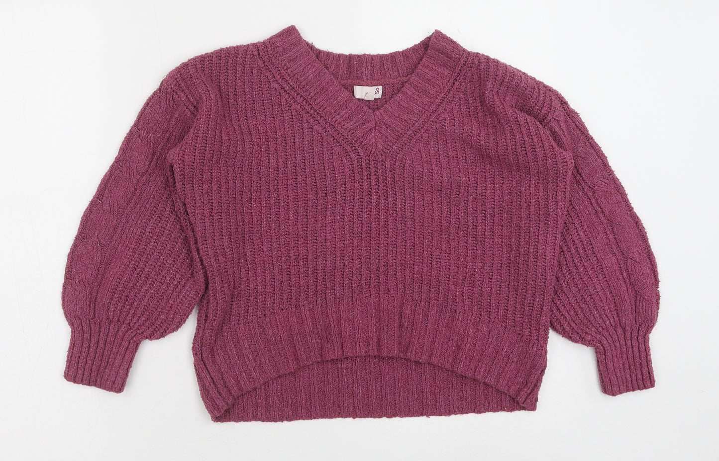 SO Womens Purple V-Neck Polyester Pullover Jumper Size S