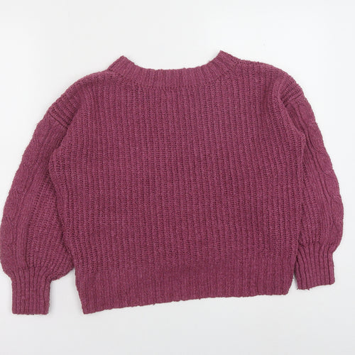SO Womens Purple V-Neck Polyester Pullover Jumper Size S
