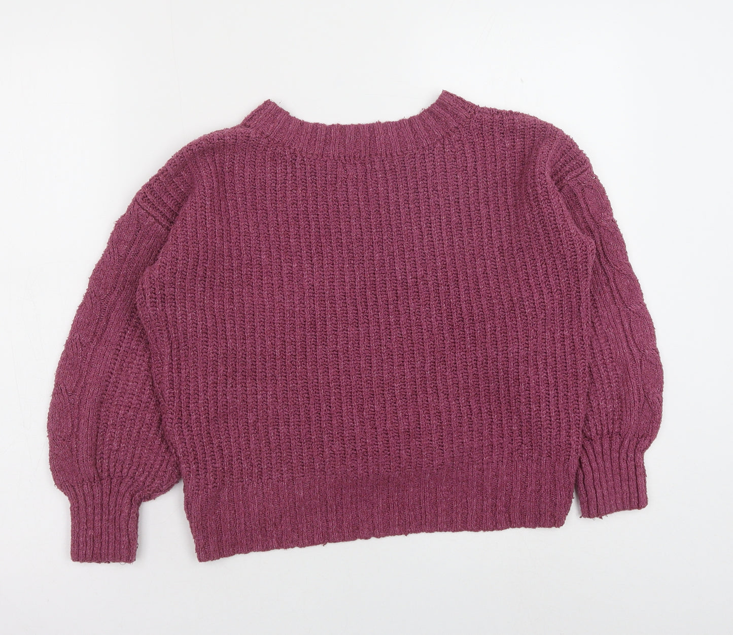 SO Womens Purple V-Neck Polyester Pullover Jumper Size S