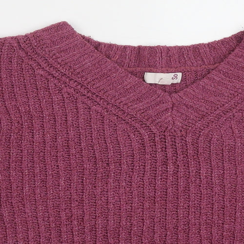SO Womens Purple V-Neck Polyester Pullover Jumper Size S