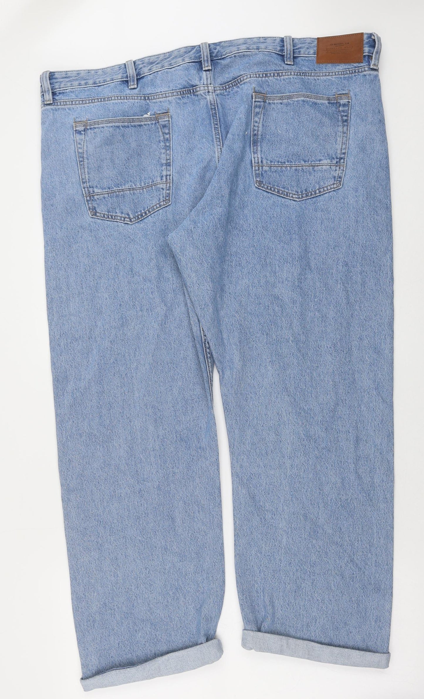 Marks and Spencer Mens Blue Cotton Straight Jeans Size 44 in L31 in Relaxed Button