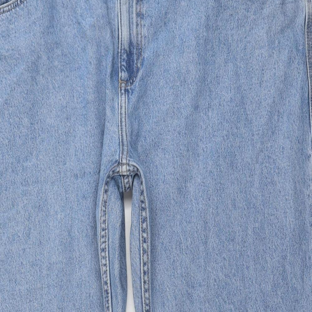 Marks and Spencer Mens Blue Cotton Straight Jeans Size 44 in L31 in Relaxed Button