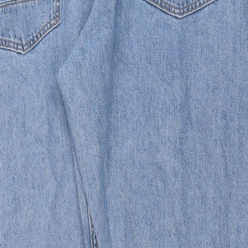 Marks and Spencer Mens Blue Cotton Straight Jeans Size 44 in L31 in Relaxed Button