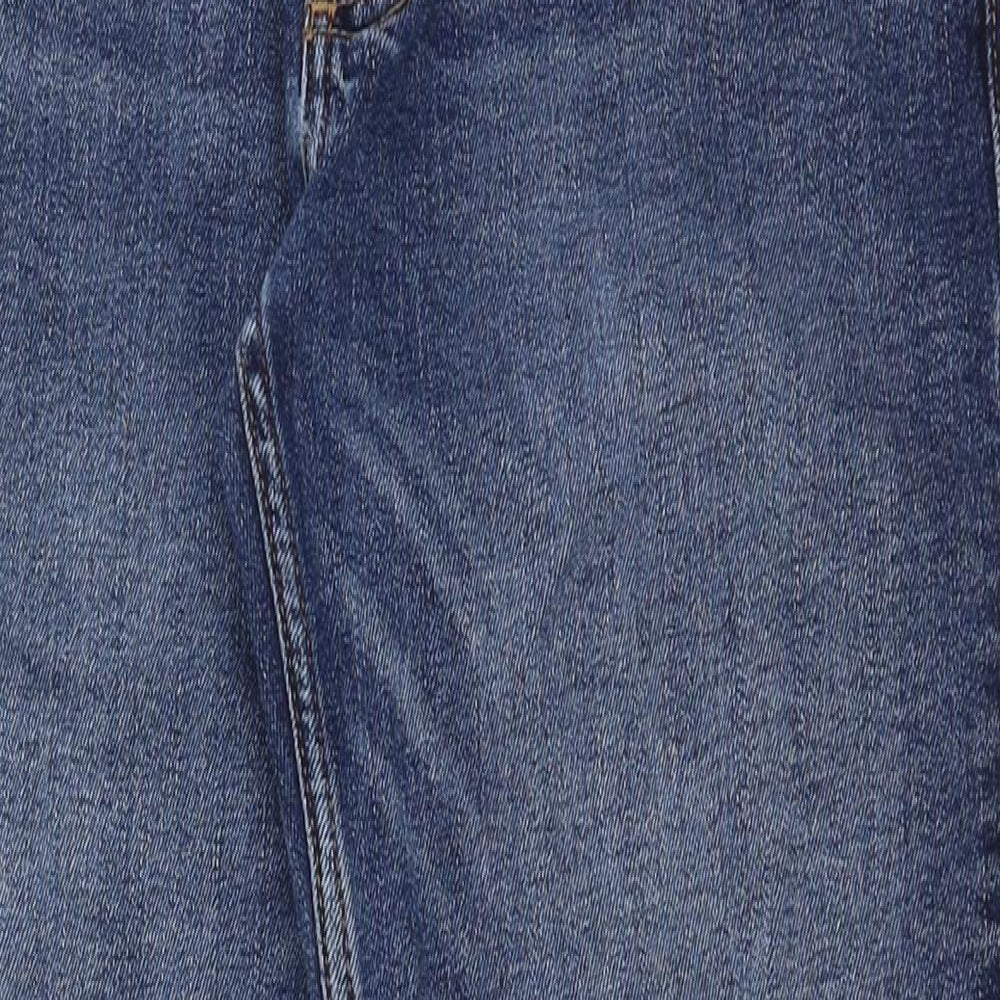 Marks and Spencer Mens Blue Cotton Straight Jeans Size 32 in L29 in Regular Button