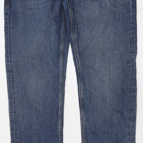 Marks and Spencer Mens Blue Cotton Straight Jeans Size 36 in L33 in Regular Button - Vintage Wash