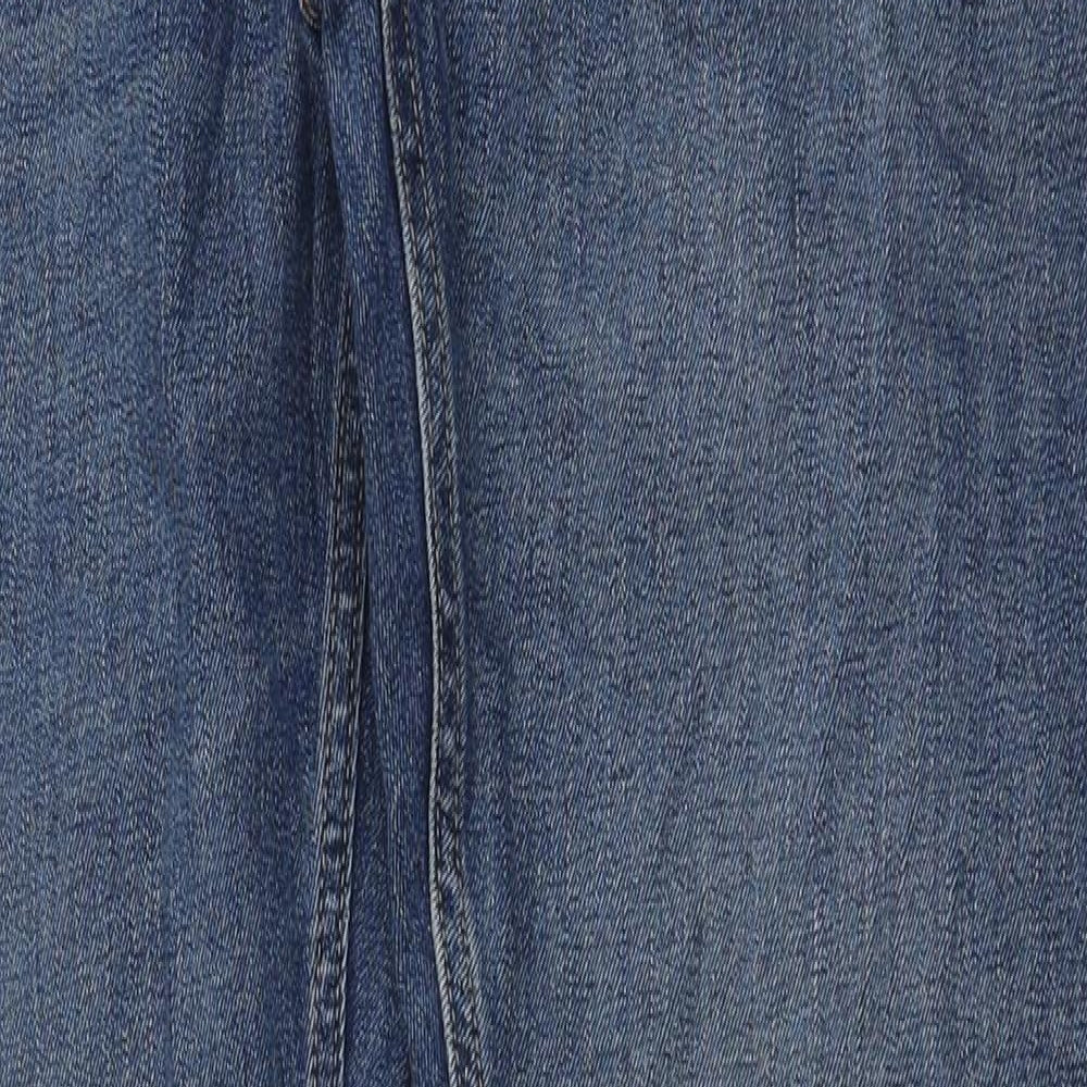 Marks and Spencer Mens Blue Cotton Straight Jeans Size 36 in L33 in Regular Button - Vintage Wash