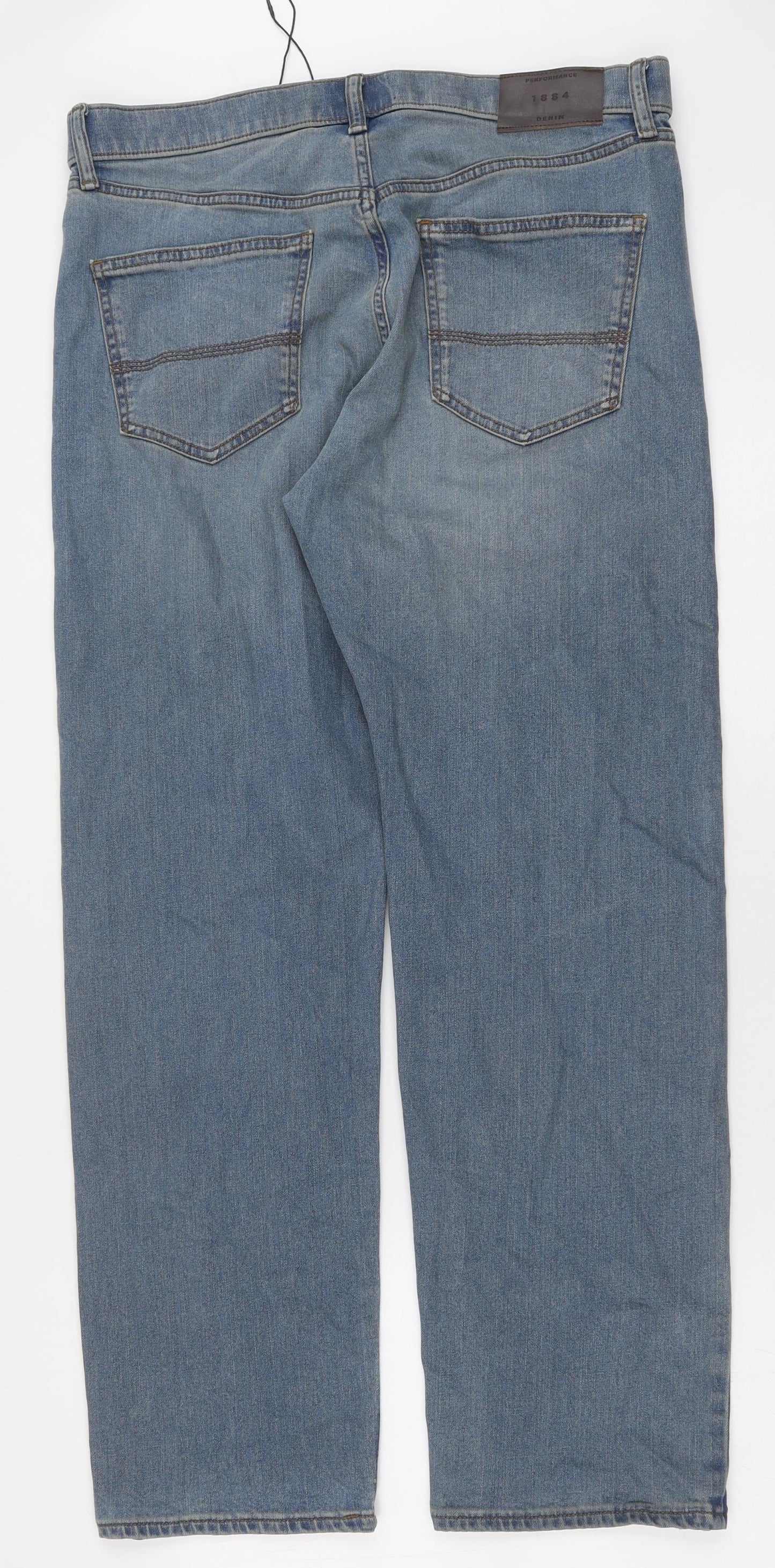 Marks and Spencer Mens Blue Cotton Straight Jeans Size 34 in L31 in Regular Button