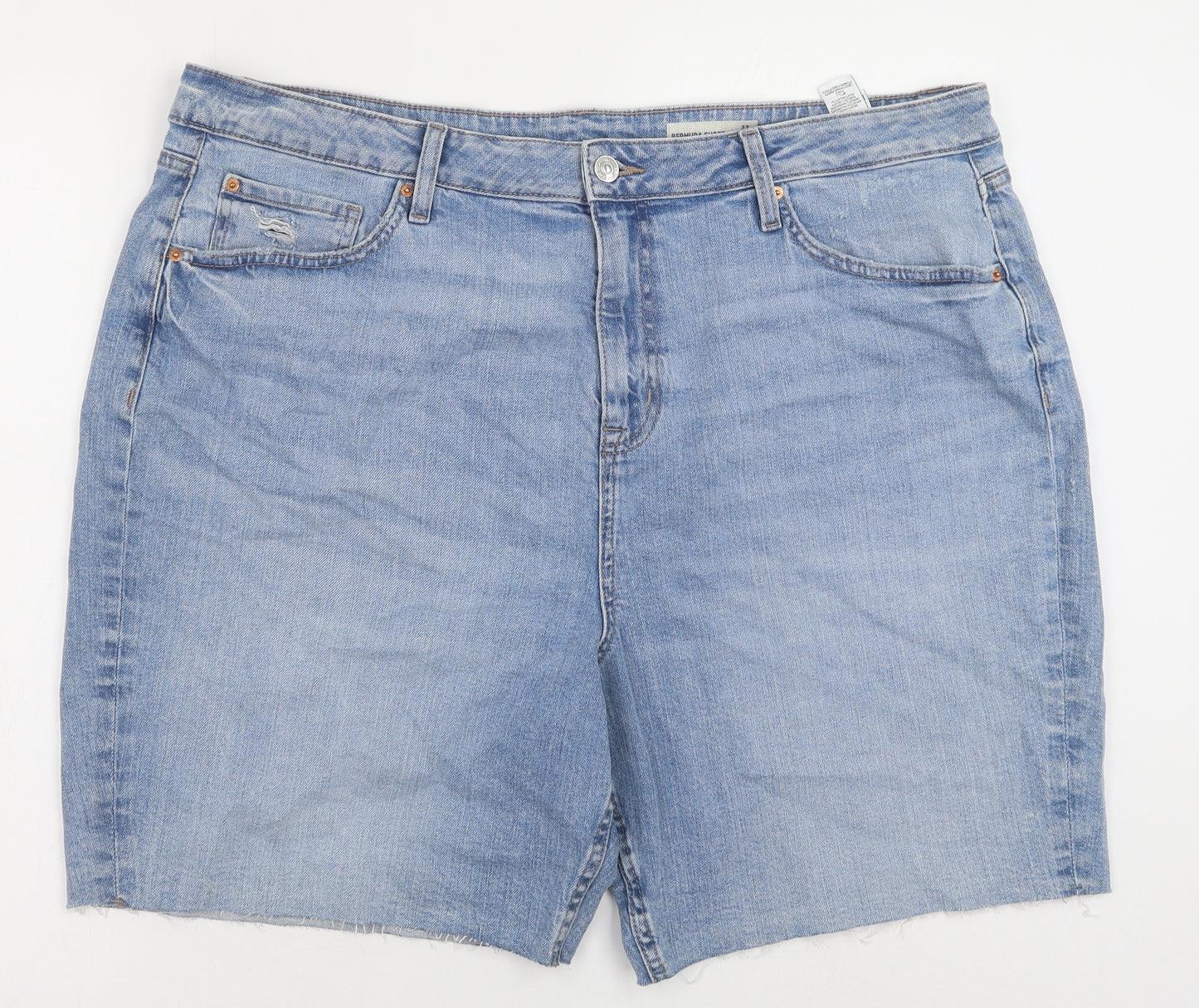 Marks and Spencer Womens Blue Cotton Cut-Off Shorts Size 22 Regular Button